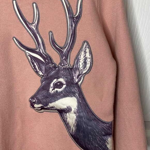 Pink Wool Blend Deer Appliqué 3/4 Sleeve Sweater Cozy Winter Tunic NWOT - Picture 13 of 16